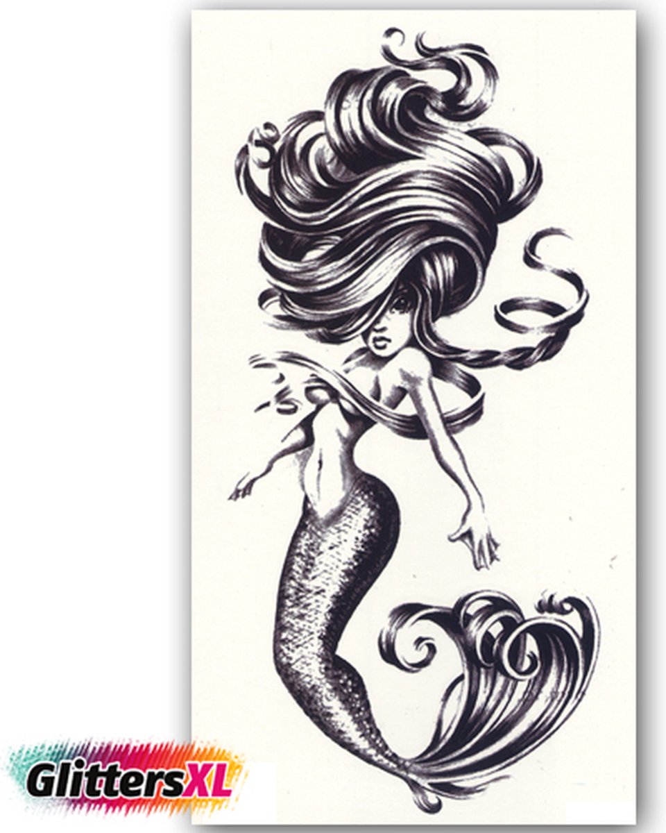 GlittersXL - Temporary Tattoo Zeemeermin (21x12 cm) [Neptattoo - Tijdelijke tatoeage - Nep Fake Tattoos - Water overdraagbare festival sticker henna outfit tattoo - Glitter tattoo - Volwassenen Kinderen Jongen Meisje]